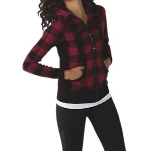 RARE Lululemon Scuba Hoodie II Camp Check Printed Heathered Cranberry Black Sz 4